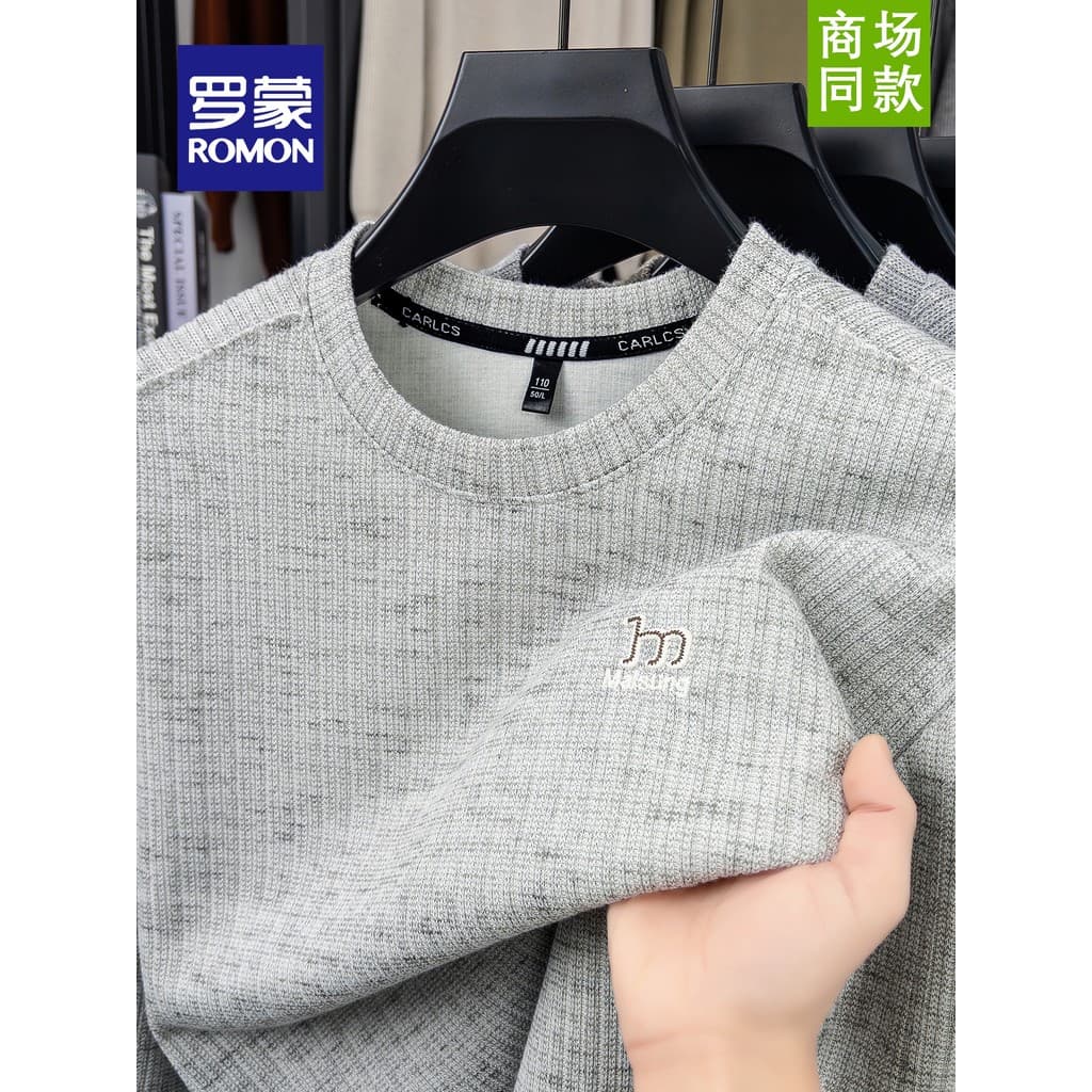 Lomon masculino novo estilo em torno do pescoço de manga comprida camisa de fundo de malha primavera outono moda simples