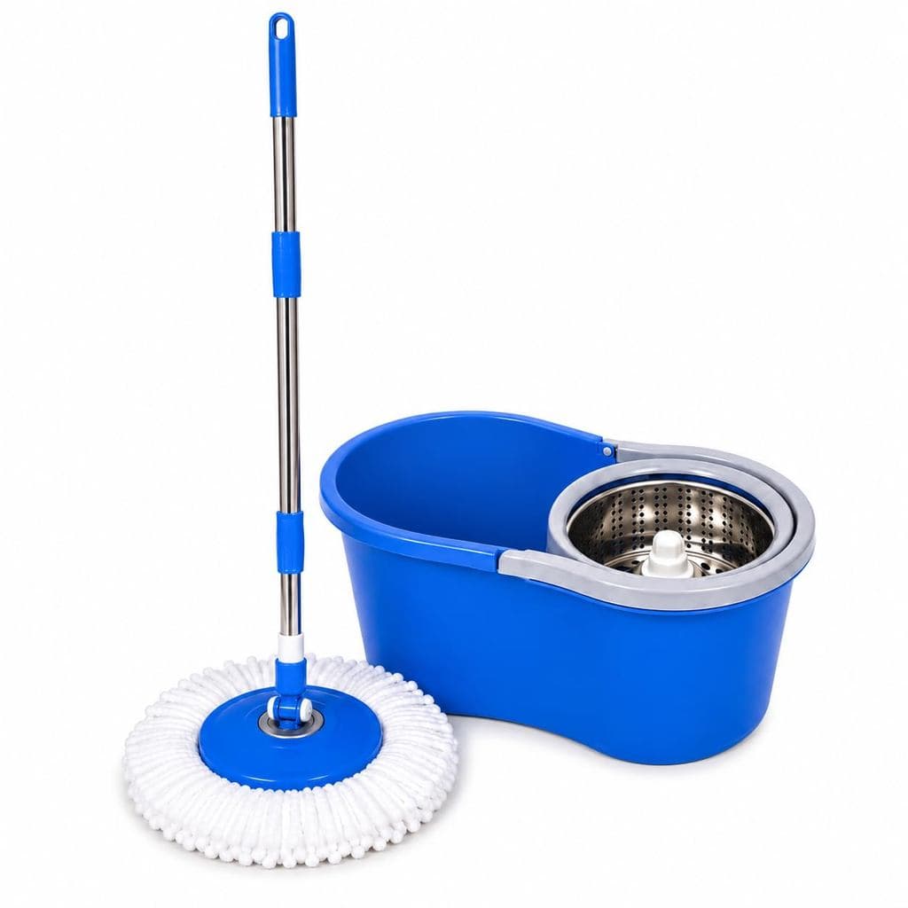 Mop Giratório Balde 8 Litros 360° Centrífuga Esfregão Cesto Inox Azul