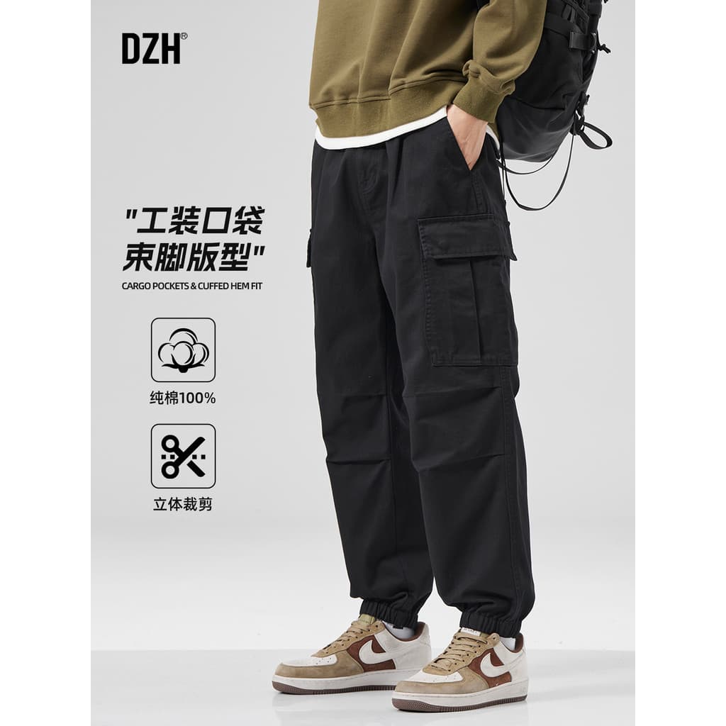 Macacão preto masculino calças casuais outono calças de algodão puro 2026 novo estilo calças masculinas calças soltas