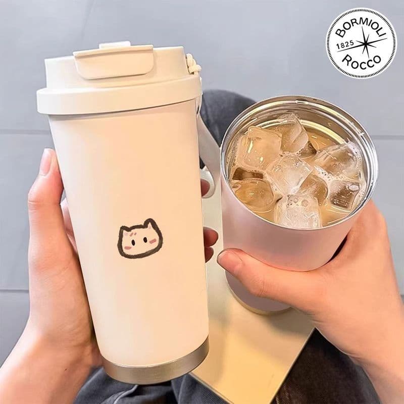 [BormioliRocco] Copo de água para gatinhos Copo térmico de aço inoxidável Copo de grande capacidade Copo portátil de águ