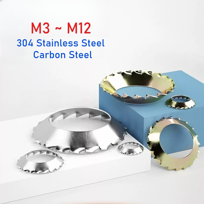 M3 ~ M12 304 Aço Inoxidável/Zinco Colorido Cônico Serrilhado Arruela/Funil De Dente Externo Em Forma De Serra/De Travame