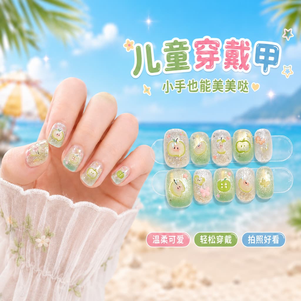 Crianças usam unhas adesivos de unhas maçã verde crianças meninas Manicure adesivos crianças adesivos de unhas peças de