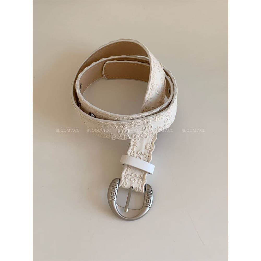 cinto feminino cinto feminino largo Ins estilo Blogger nicho doce branco renda costura cinto prata carta fivela cinto de