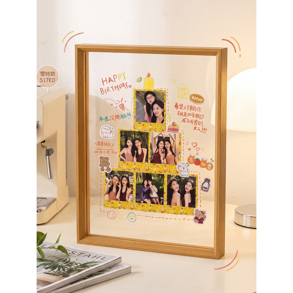 Moldura transparente dupla face em formato de bolo, moldura para foto de aniversário, casal retrô, Polaroid, foto, faça