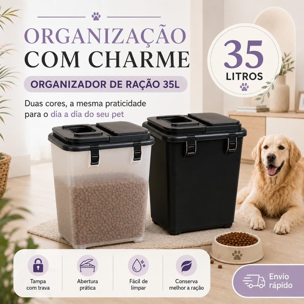 Porta Ração 15KG 35 Litros Ração de Cachorro Gato