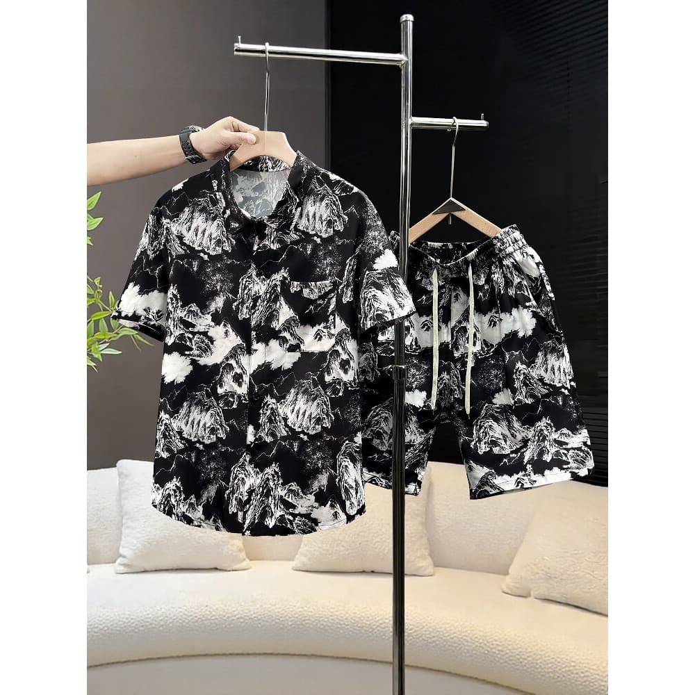 Moda estilo chinês bonito verão mais gordura tamanho grande camisa de manga curta terno meninos solto Shorts finos terno
