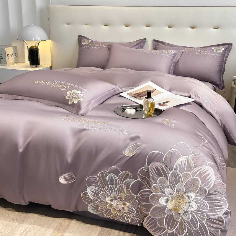 Luz de luxo gelo seda conjunto de quatro peças lavável nu dormir High-End bordado colcha capa folha cama ela