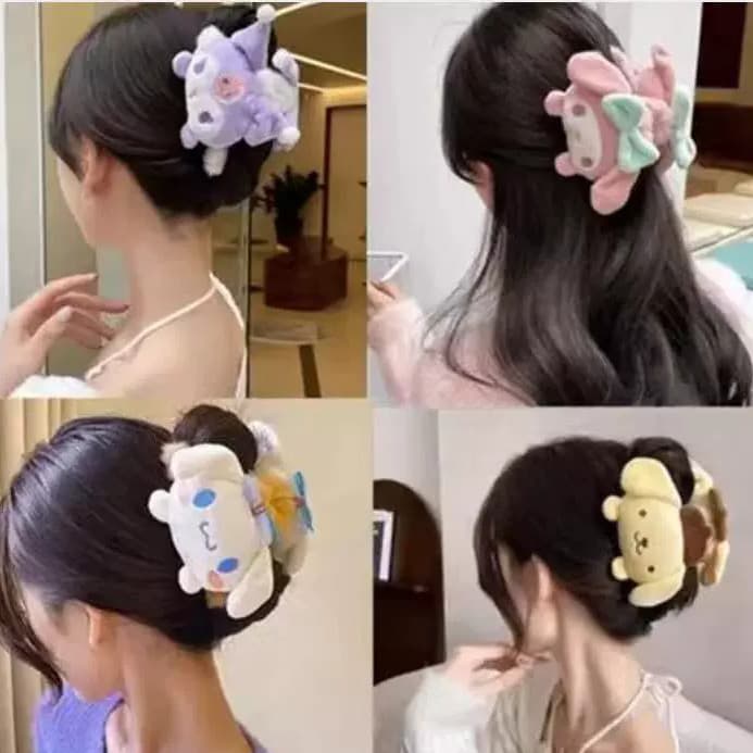 Acessórios de cabelo estilo pelúcia para outono/inverno, tamanho grande, fofos e delicados, com presilha em formato de t