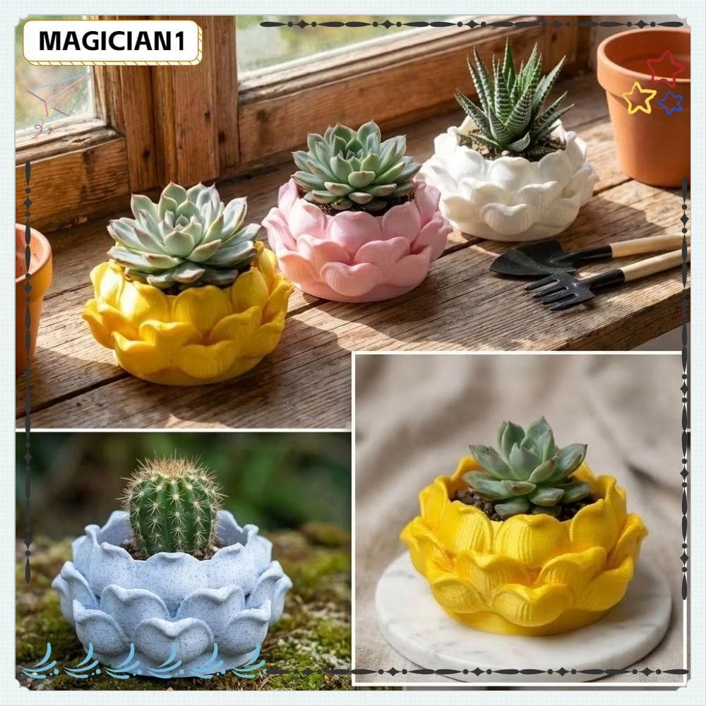 Vaso De Plantas Suculentas, Com Furo De Drenagem Vasos De Berçário De Plástico Em Forma De Lótus , Impressos