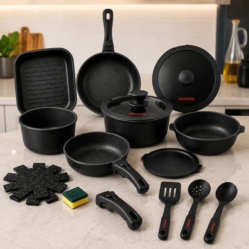 Jogo Panelas Alumínio 17 Peças Preto Antiaderente Moderno Resistente Cozinha Completo
