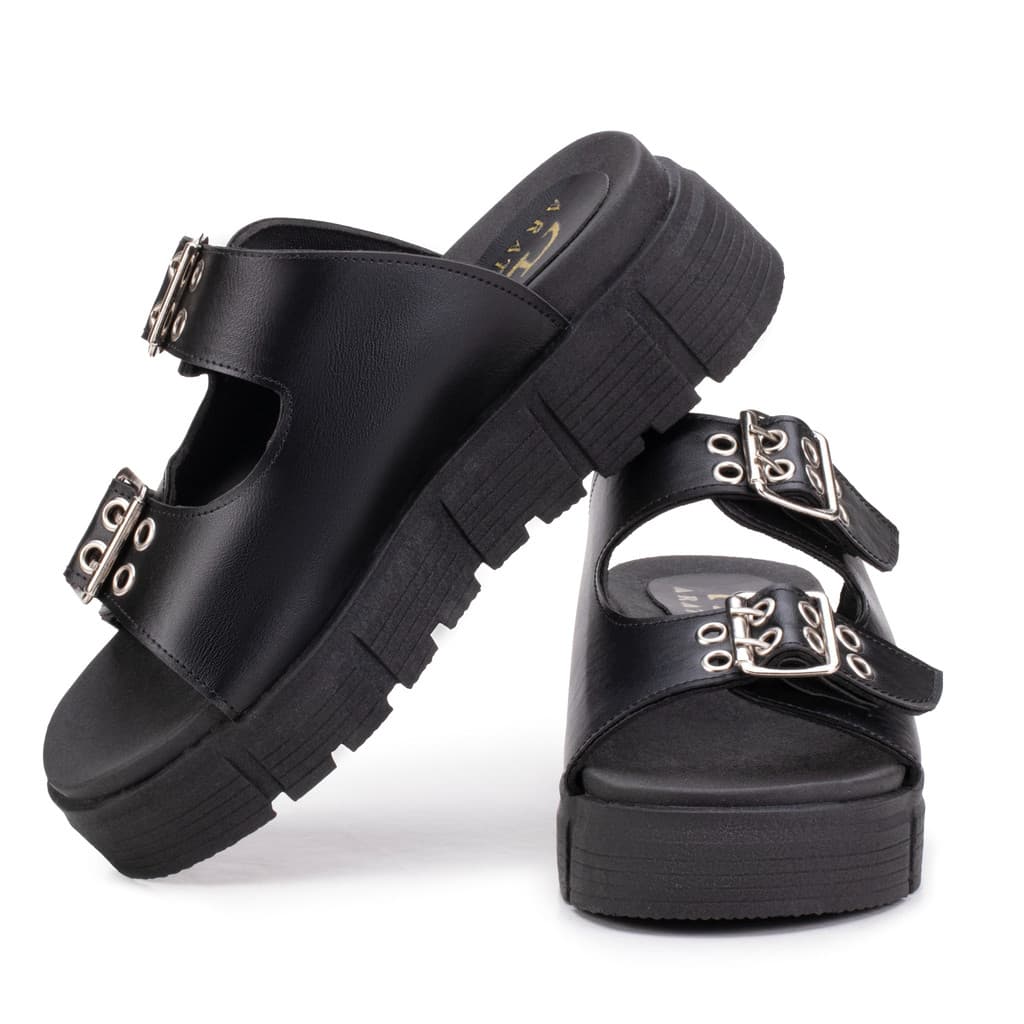 Sandália Papete Feminina Flatform Plataforma Fivela Confortável Moderna Casual Verão Tendência