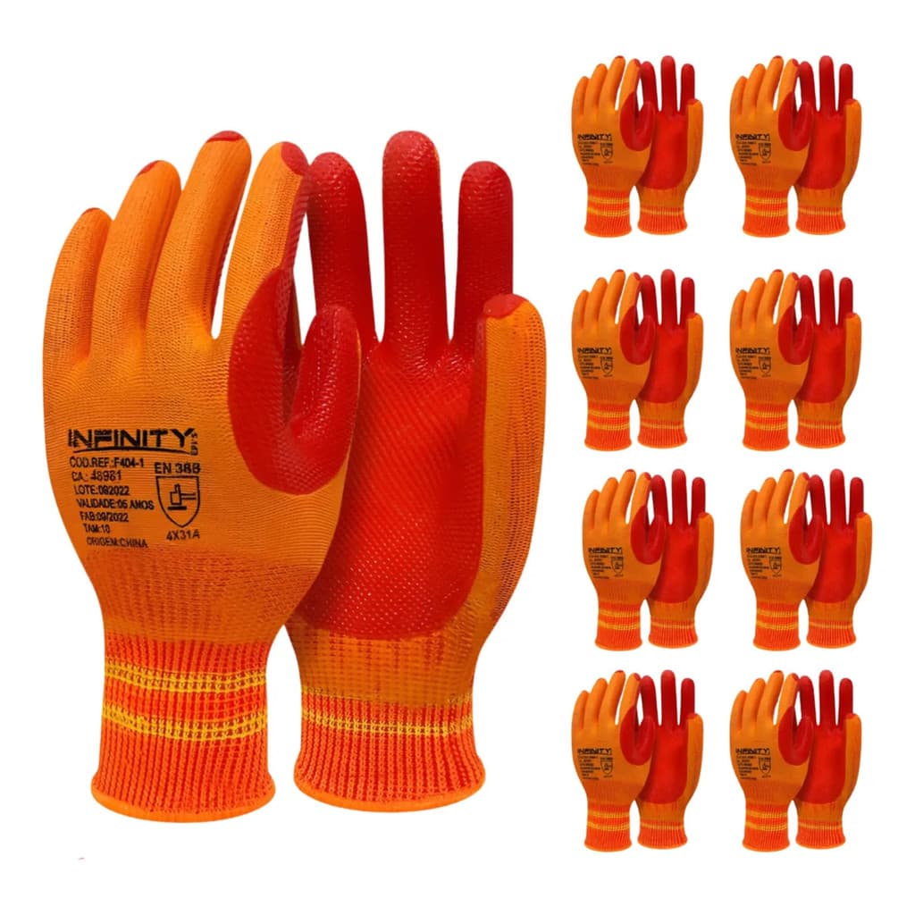 20 Pr Luva Emborrachada Reforçada Epi Rubber Slim Trabalho Pesado