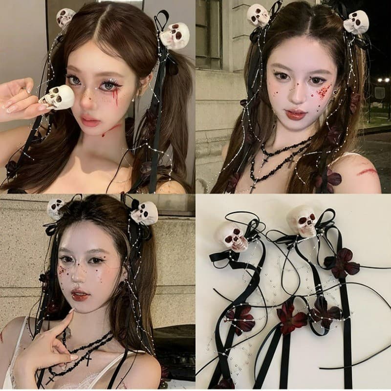 2026 Halloween Crânio Escuro Grampo De Cabelo Arco Trançado Acessórios Para O Cos Vestir Adereços