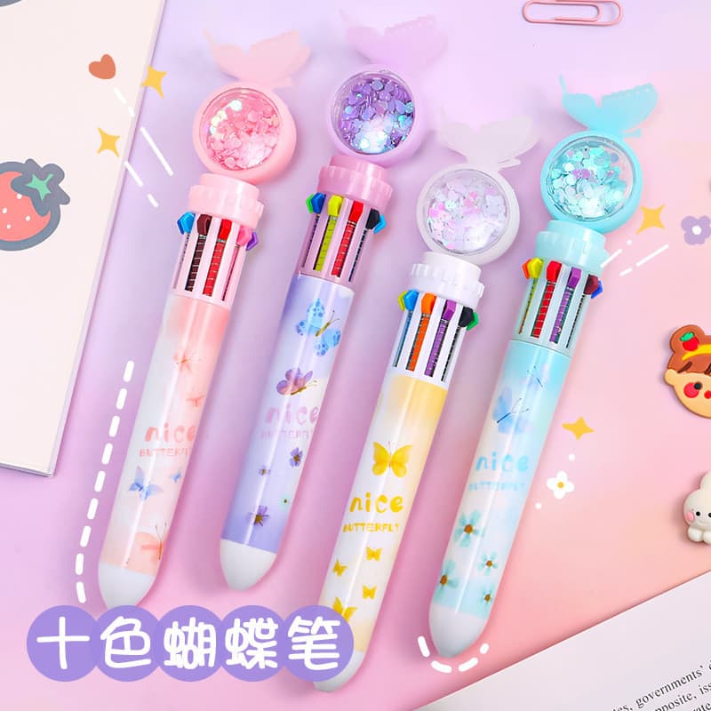 Caneta esferográfica de 10 cores para uso em estudantes, caneta esferográfica multifuncional multicolorida, presente cri