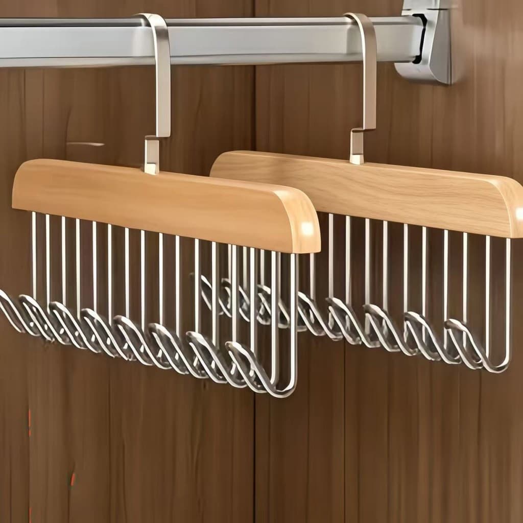 Kit 3 Cabides Organizadores de Madeira Multiuso para Cintos, Gravatas, Colares, Cachecóis e Sutiãs com 8 GanchosWJ-153