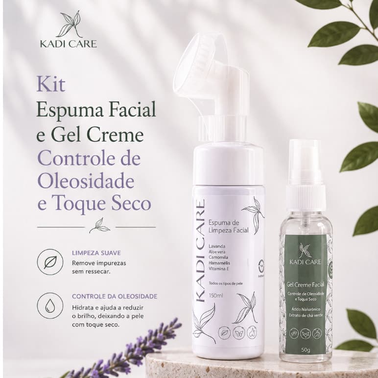 Kit Limpeza e Equilíbrio: Espuma Facial e Gel Creme Controle de Oleosidade e Toque Seco Kadi Care