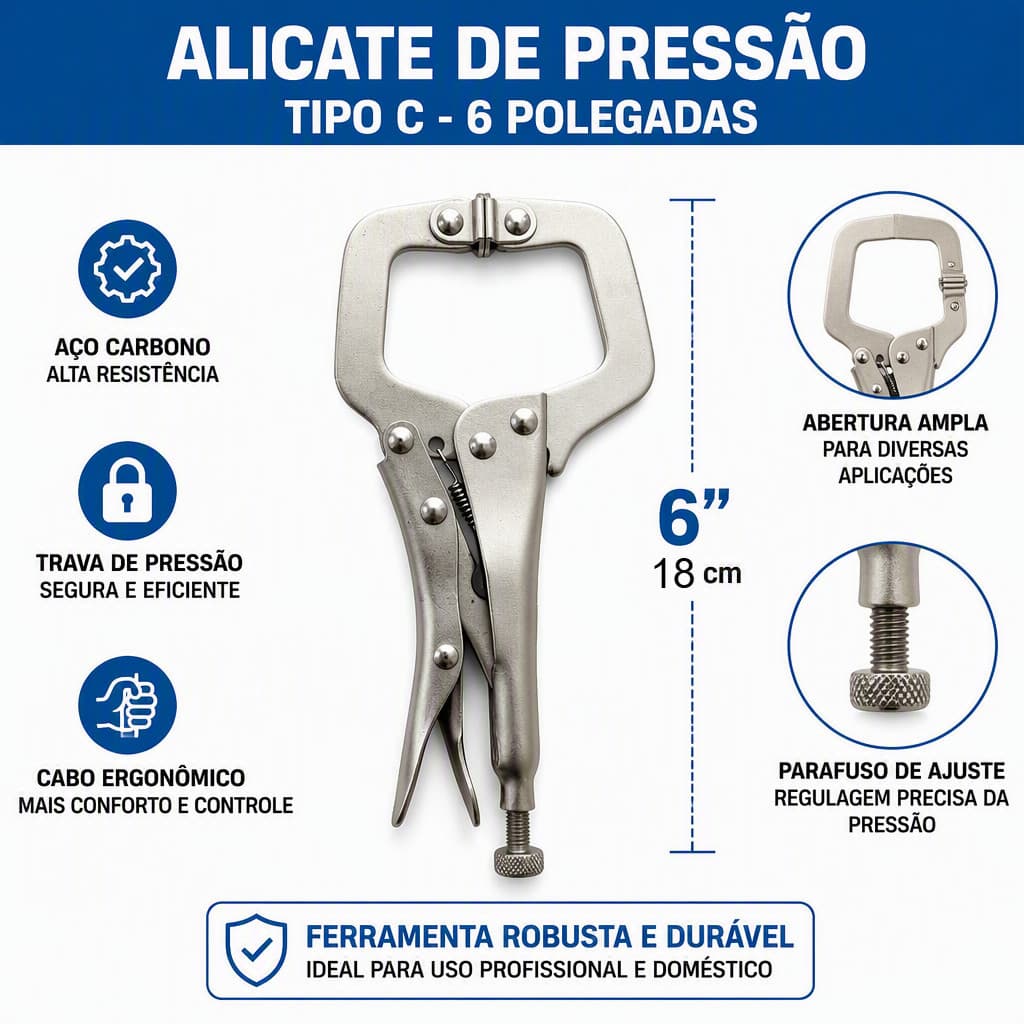 Alicate de Pressão 6'' 9'' 11'' Tipo C Profissional Alicate Travante para Soldagem Fixação de Peças Multiuso Oficina