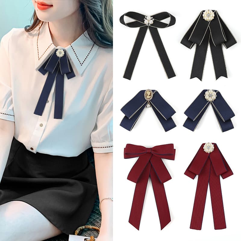 Gravata borboleta feminina pino All-Match moda coreana doce arco fita cor sólida camisa Formal graduação uniforme escola