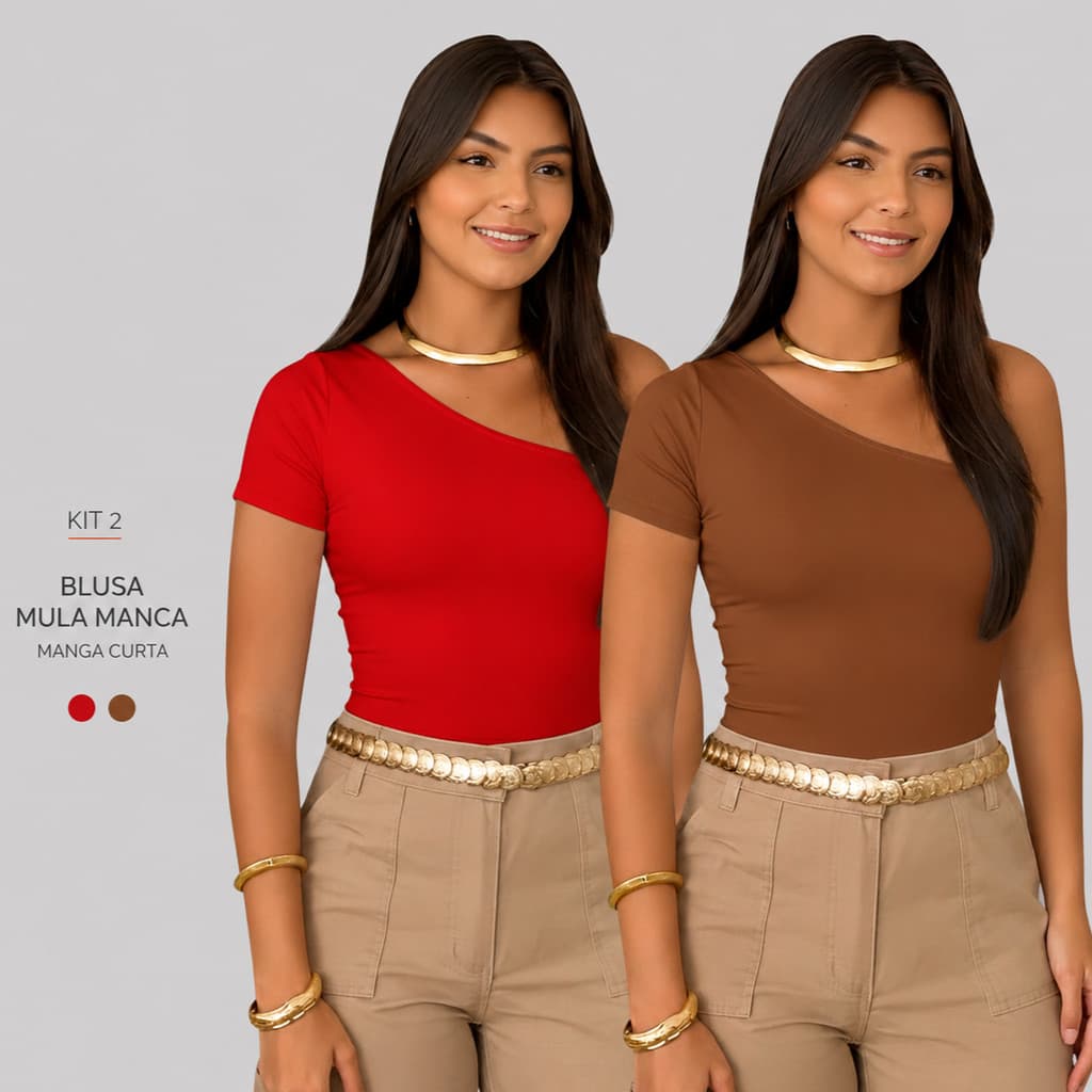 Blusinha Feminina Ombro Único Mula Manca Manga Curta Casual Elegante Assimétrica