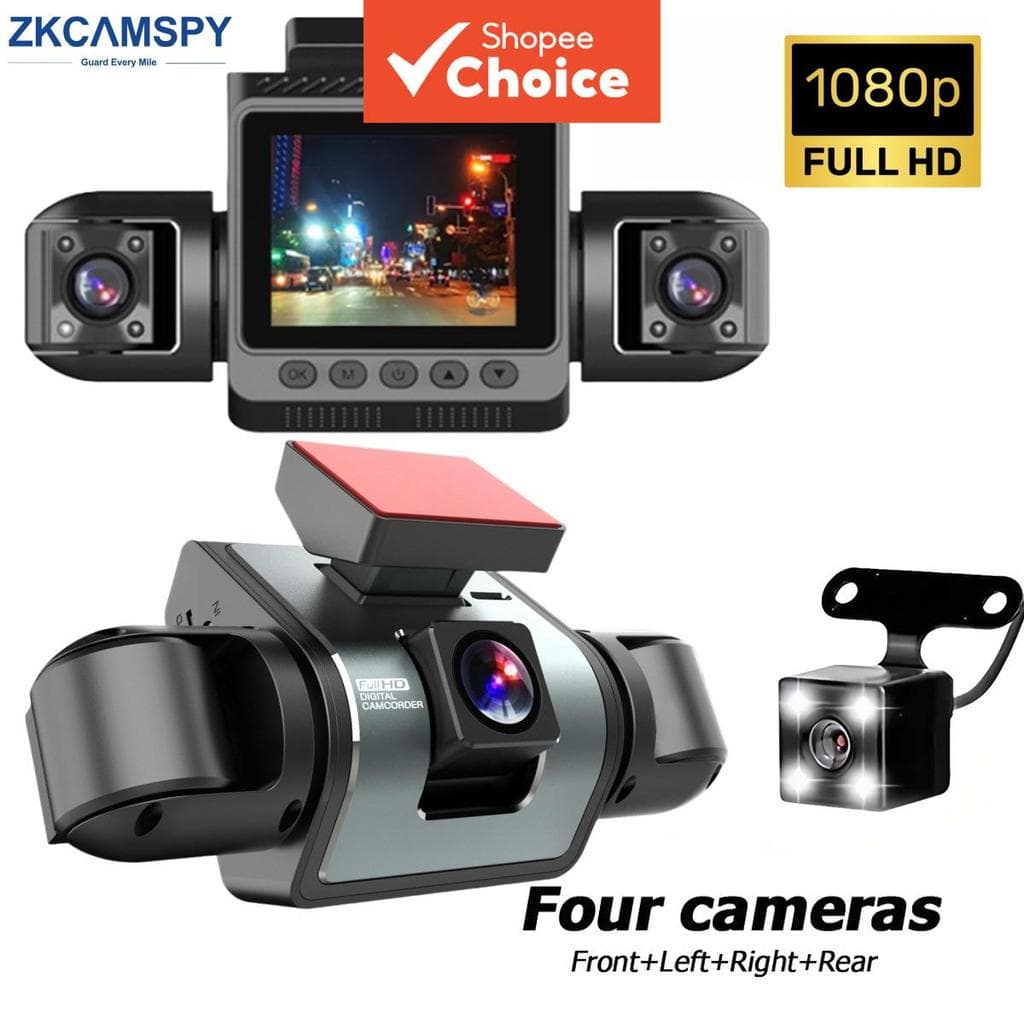 Câmera veicular 4 canais com visão noturna 1080P frontal, traseira e interna, sensor G, detecção de movimento