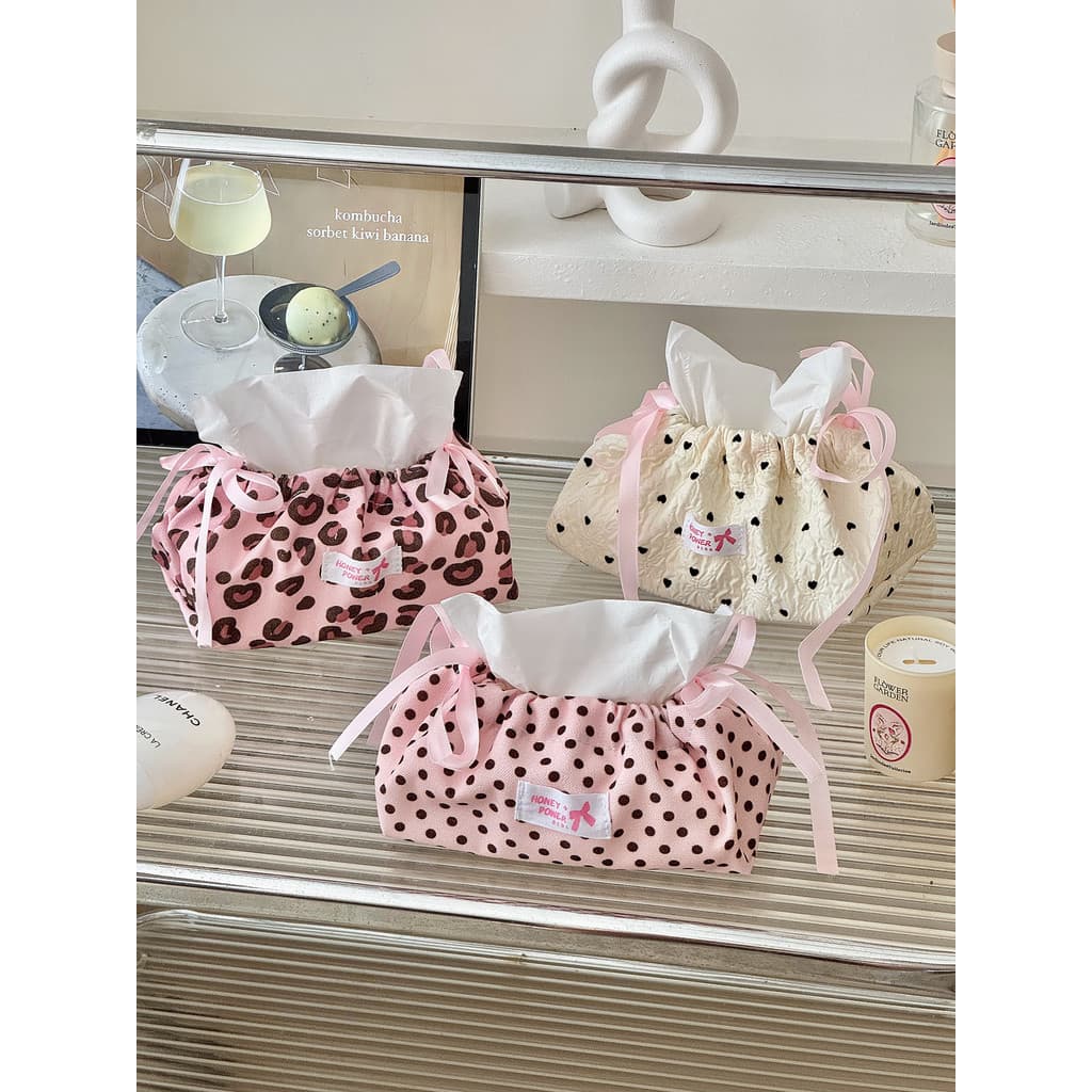 Ins estilo menina coração gravata borboleta caixa de tecido sala de estar mesa de café quarto decoração saco de papel de