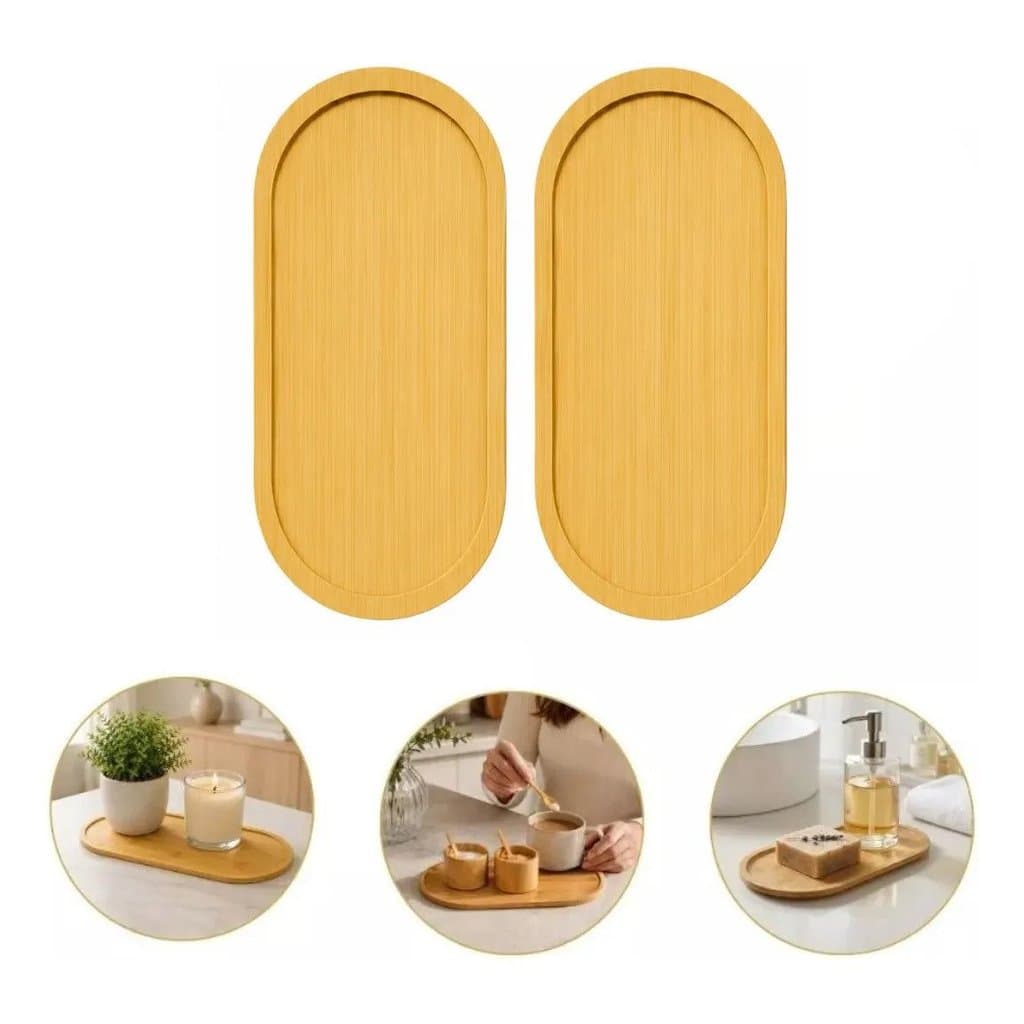 Kit 2 Bandejas De Bambu Decorativa Oval Cozinha Banheiro