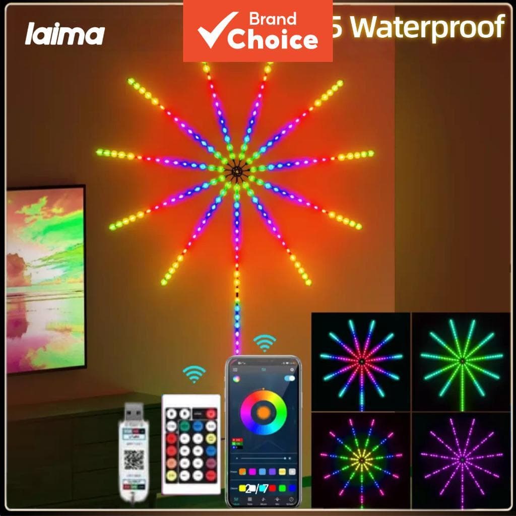 Luzes de Fada de Fogos de Artifício LED - Luzes de Natal RGB Inteligentes e Flexíveis para Decoração de Casa, Lâmpada de