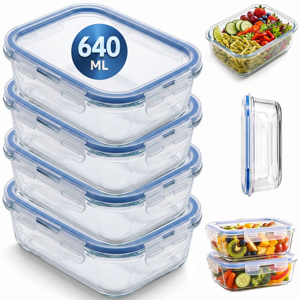 Kit 4 Potes De Vidro Hermetico Borossilicato 640ml Tampa Trava Vedacao Silicone Marmita Resistente