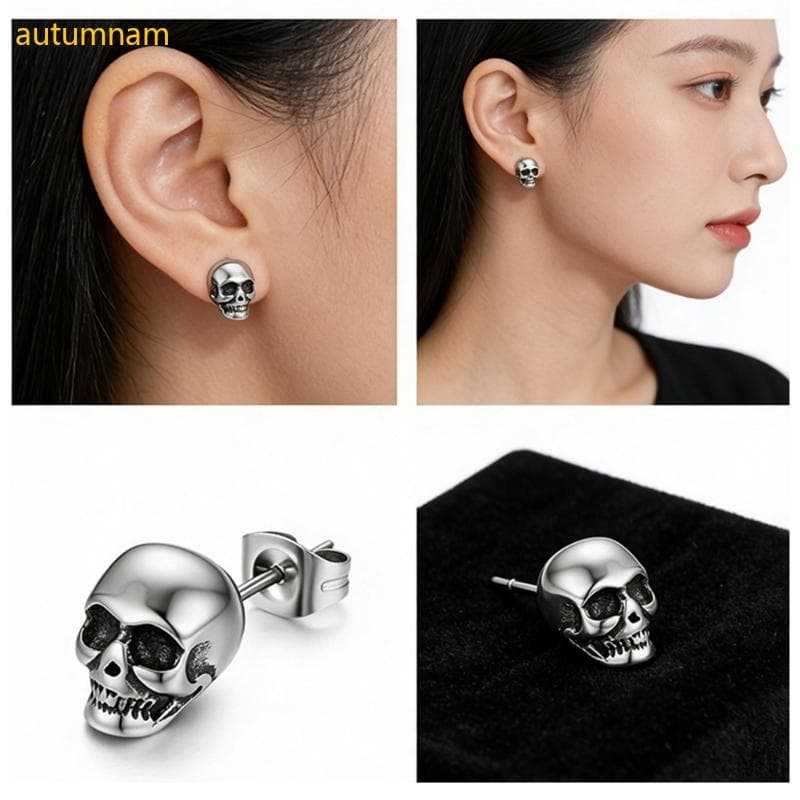 Fantasia De Autumnam Ready Skull Studs Par Vintage Liga Gótica Look Com Costas Seguras Para Halloween E Estilo De Roupa