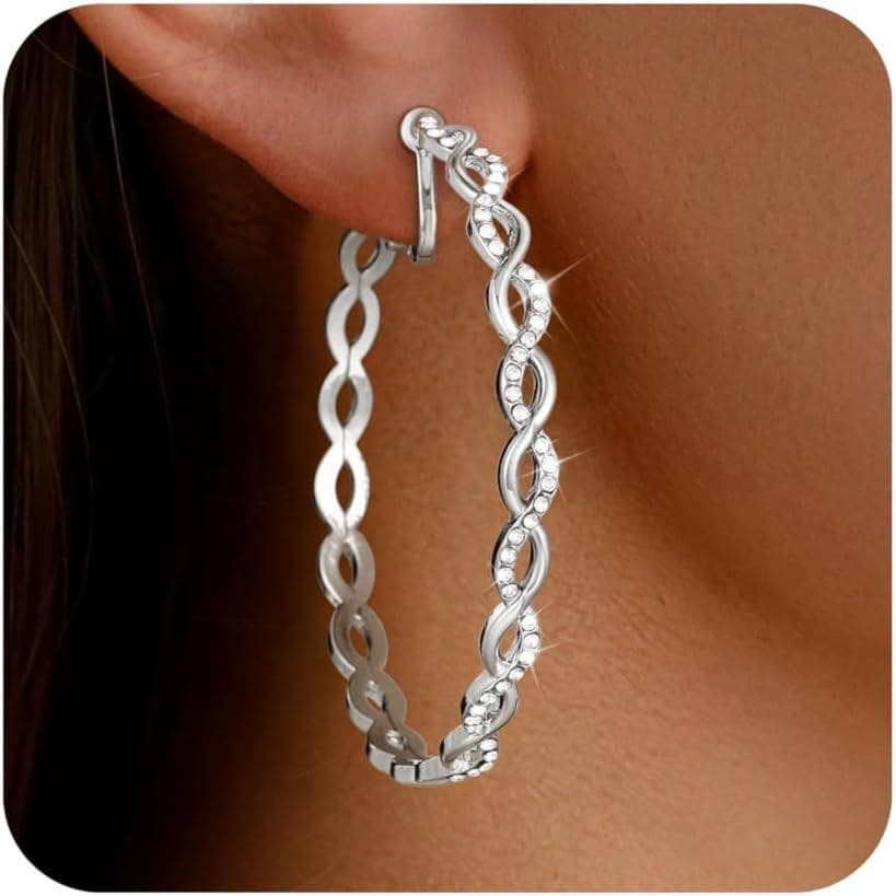 Brincos de Argola com Clip para Mulheres, Leves - Brincos de Argola Torcidos em Prata com Zircônia Cúbica, Joias para Or