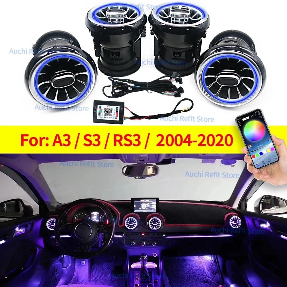 Ventiladores De Ar LED De 256 Cores Para Audi A3 S3 RS3 8V 8Y 8P 2004-2020 Painel Do Carro Luz Ambiente Saída Condiciona
