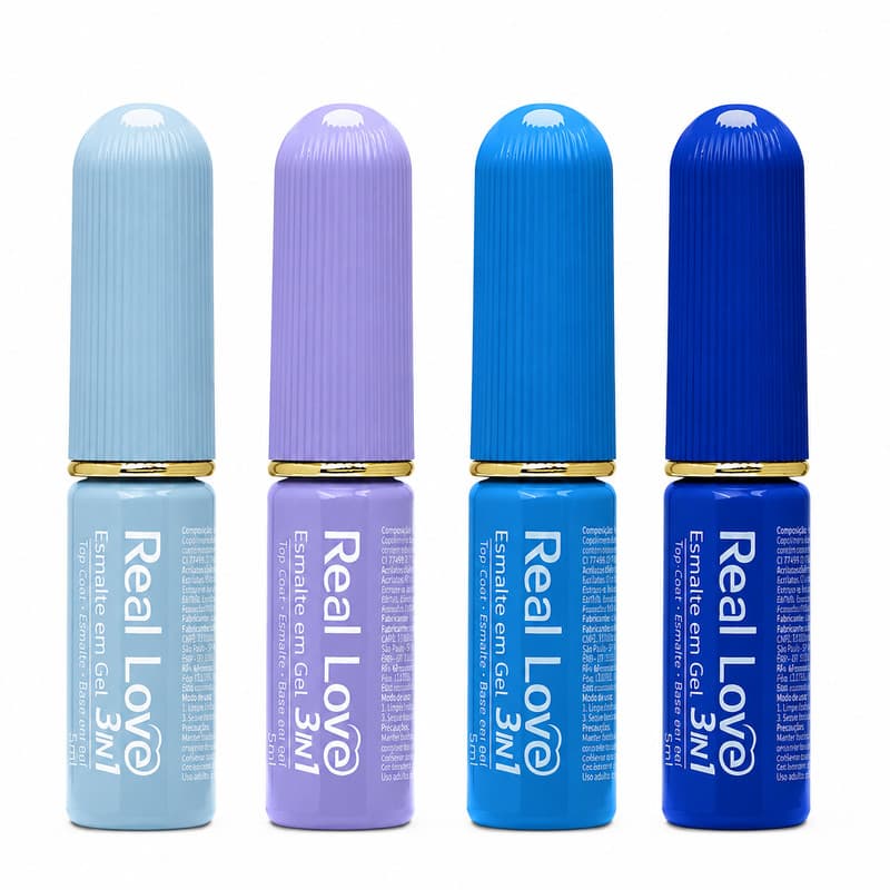 Kit 4 Esmaltes em Gel 3 em 1 Tons de Azul Real Love