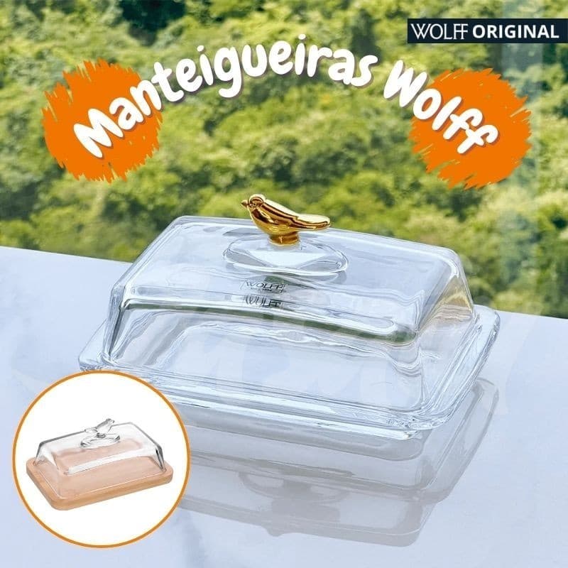 Manteigueira De Vidro Bird Dourado - Wolff Manteigueira De Vidro Bird Ouro Base Vidro