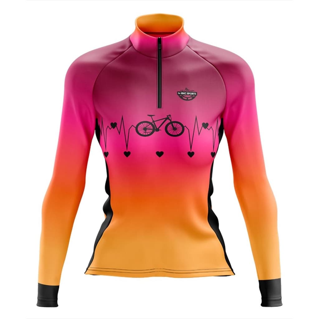 CAMISA DE CICLISMO FEMININA MANGA LONGA BATIMENTOS LARANJA UV50+