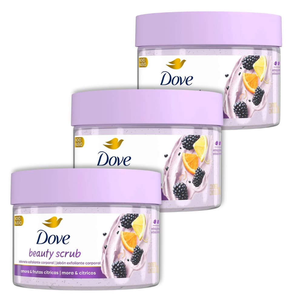 Kit 3 Esfoliante Corporal Dove Beauty Scrub Amora e Frutas Cítricas - 280g