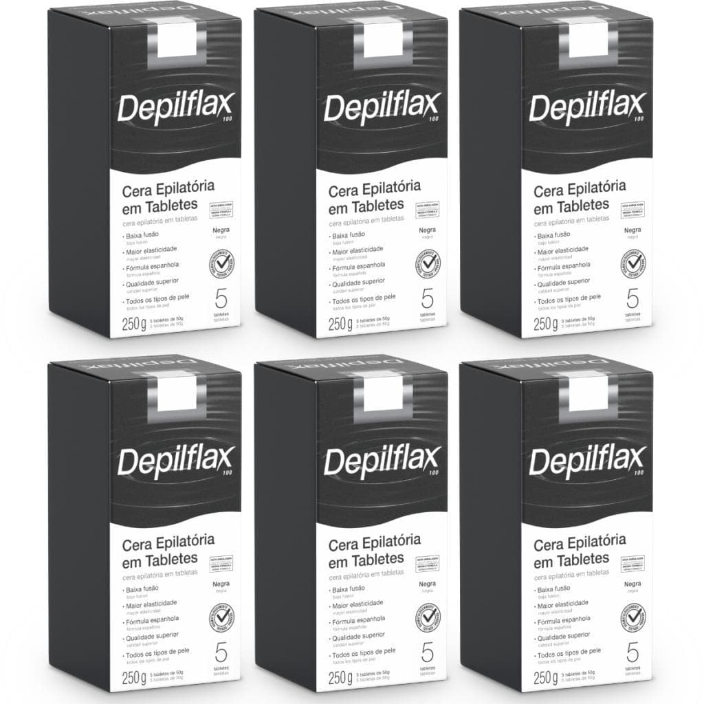 Kit Depilflax Cera Quente Depilatória Corporal Baixa Fusão Negra Pack 6 250g
