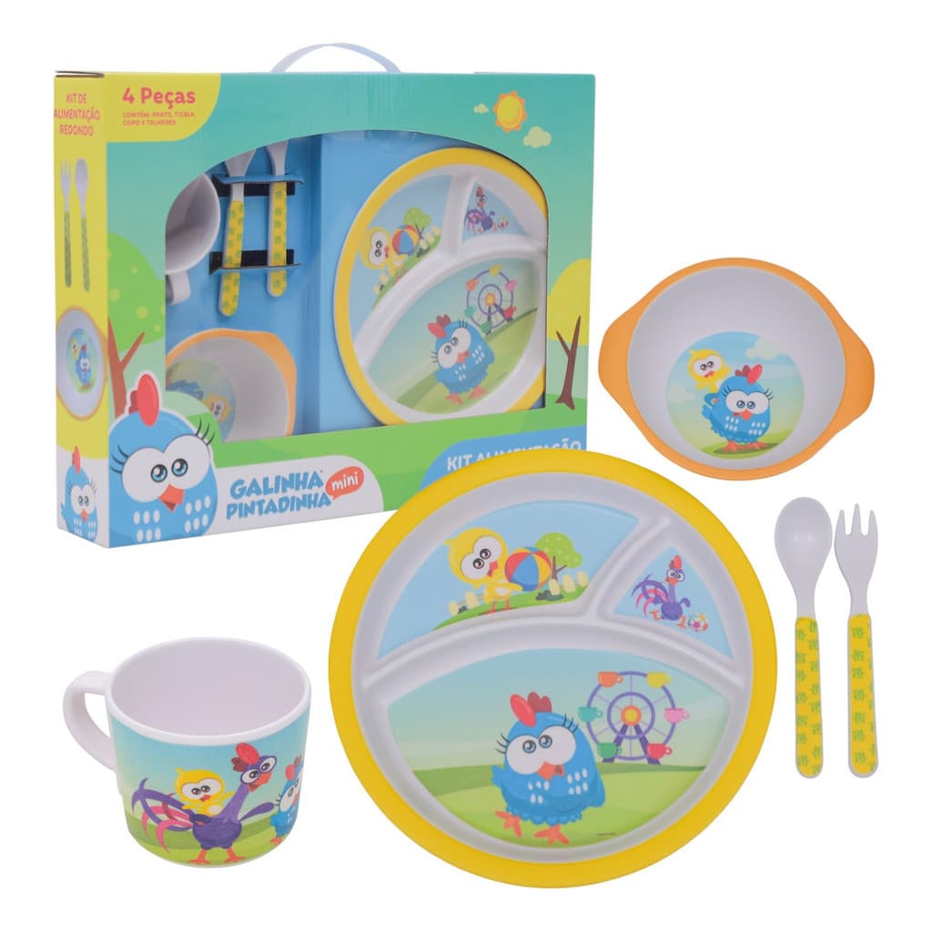 Kit Alimentação Galinha Pintadinha 5 Peças Infantil Pratico