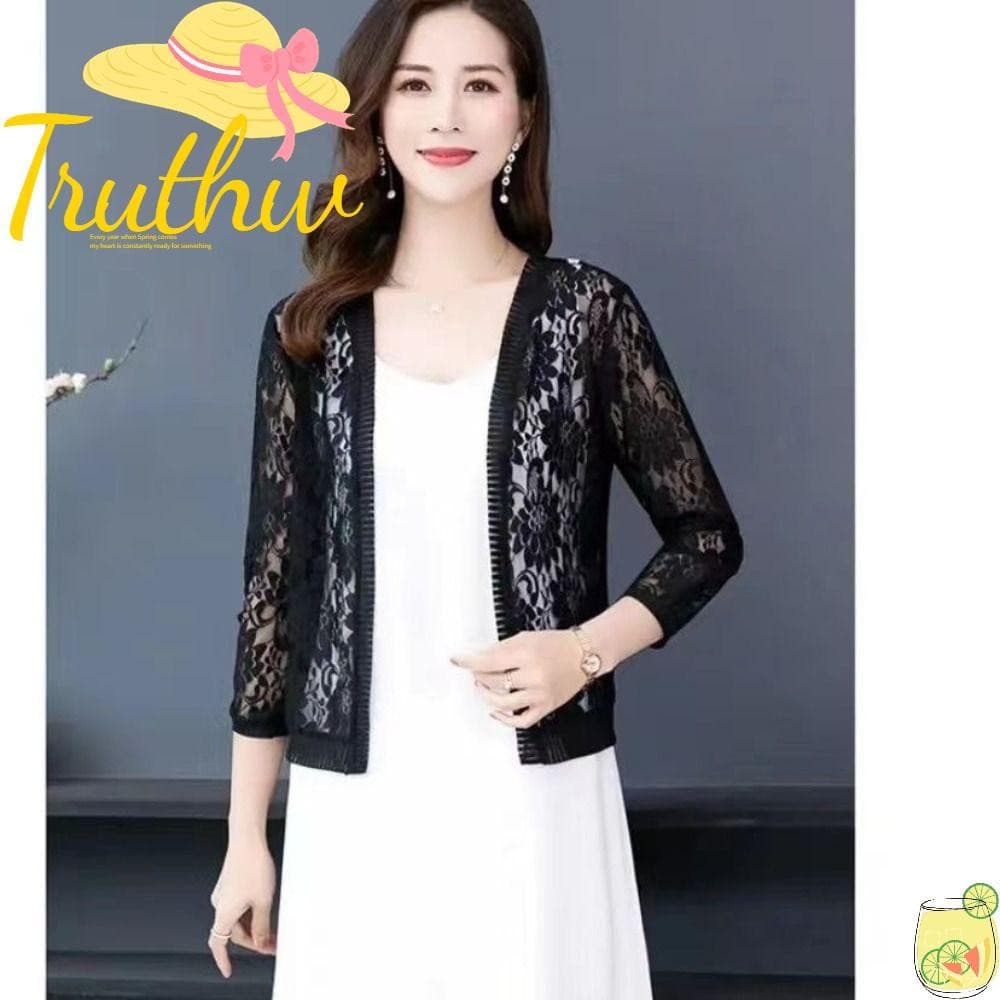 TRUTHW Cardigan Feminino , Camisa De Ar Condicionado Respirável De Renda Floral , Roupas De Proteção Solar Com Amarração