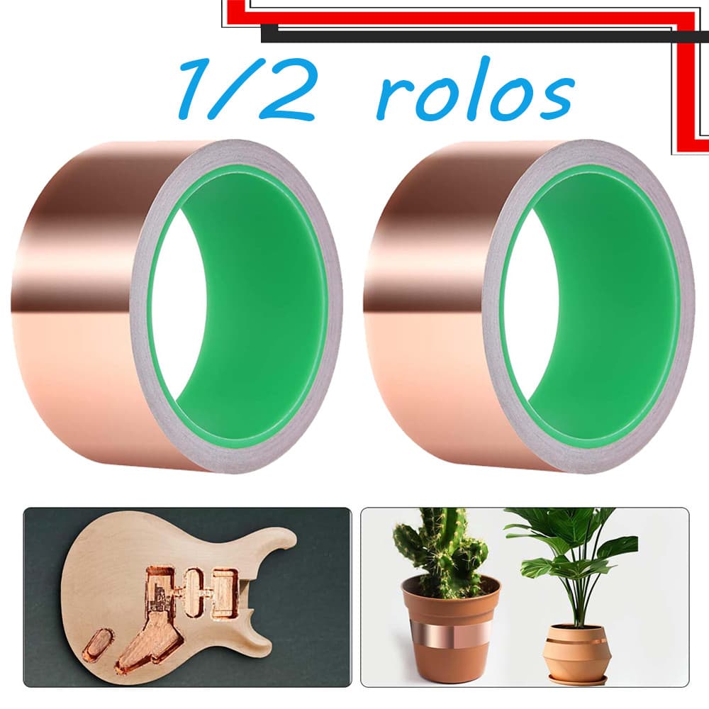 1/2 rolos Fita de Folha de Cobre, Rolo Largo de Fita de Cobre com Adesivo Condutor para Guitarra, Fita Adesiva de Metal