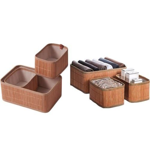 Conjunto 3 Cestos Organizadores Bambu Natural Durável Sustentável Multiuso Decoração Prátil