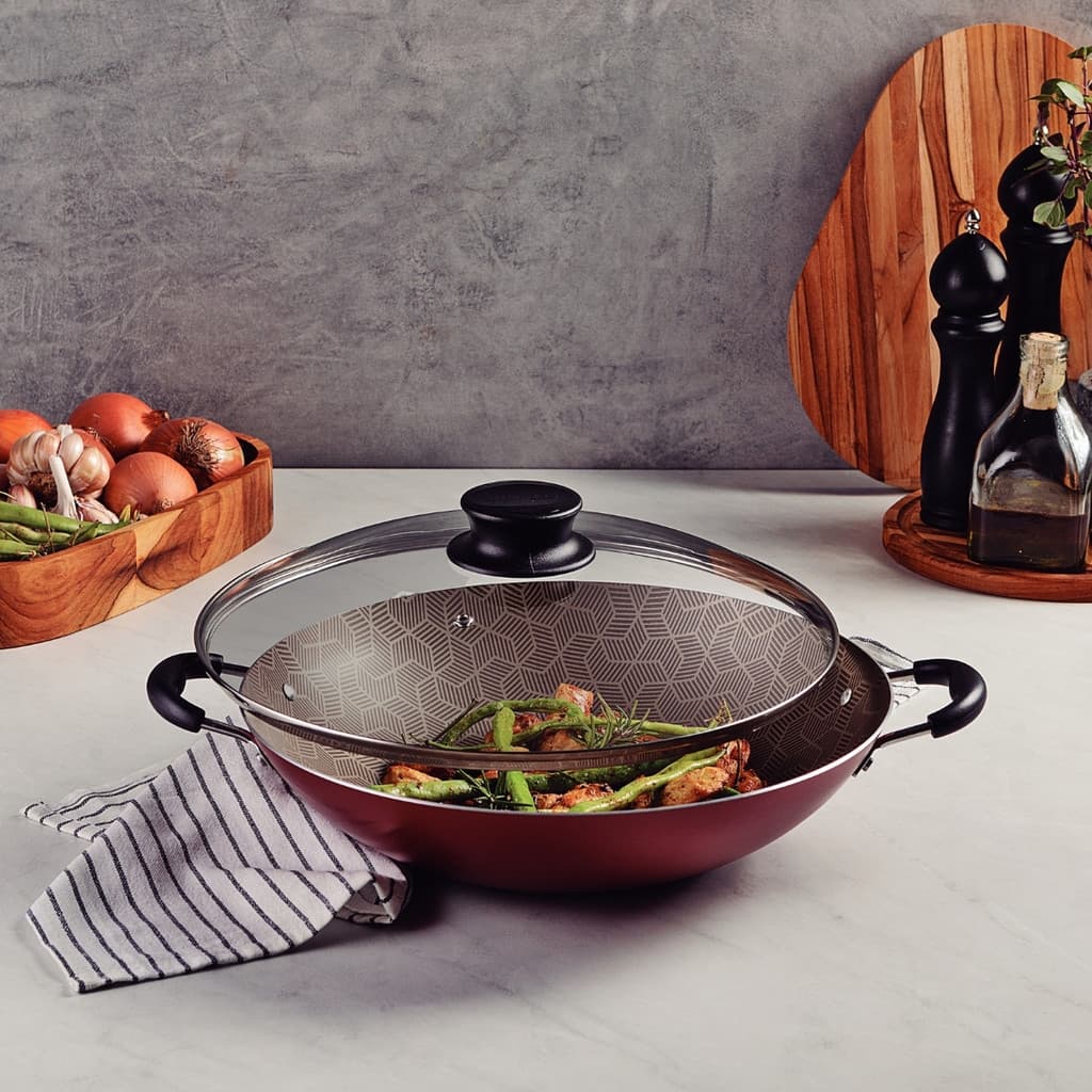 Wok 6L Original Tramontina Antiaderente Starflon Vermelho com Tampa Vidro