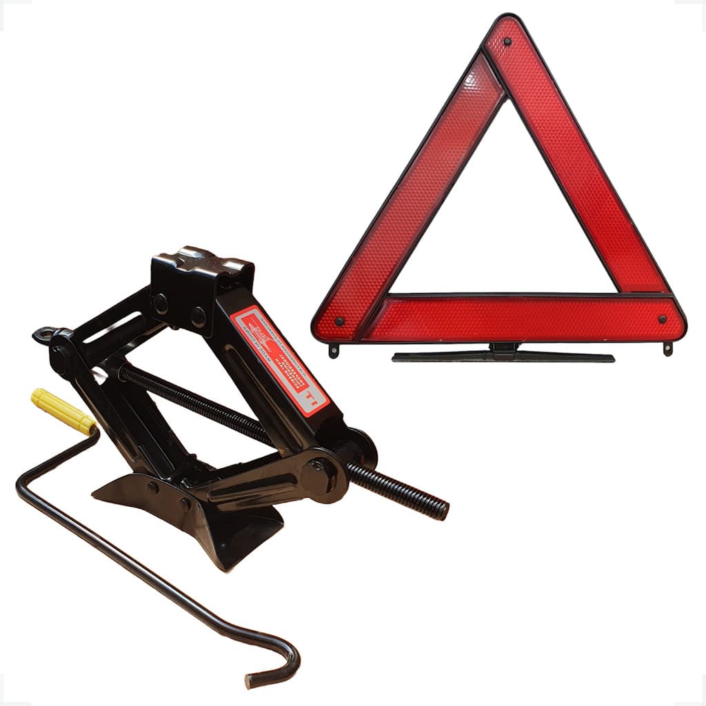 Kit Emergencia Macaco 1 Ton + Triângulo Sinalizaçao Autos Uso Profissional Alta Resistência Aço Reforçado Novo