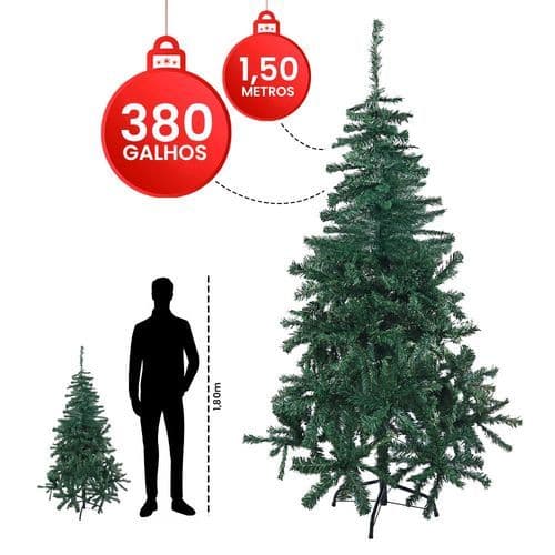 Arvore De Natal Artificial 150cm Base Metalica Resistente 380 Galhos Decoracao Festiva Casa Comercio