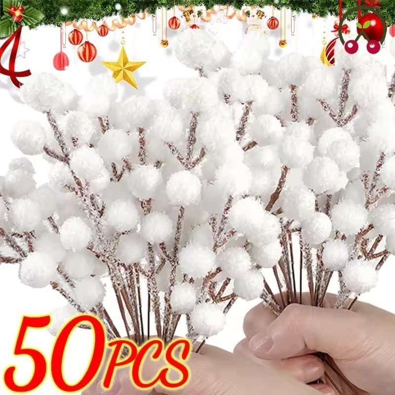 Bagas Artificiais De Floco De Neve Branco De Natal-Simulação De Ramos De Azevinho Para Decoração De Árvore Guirlanda Diy