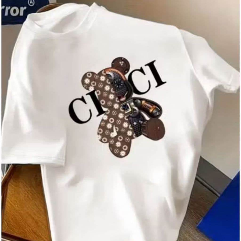 Camiseta Urso Luxo Estiloso 100% Algodão Moda Masculina Feminina Tendência