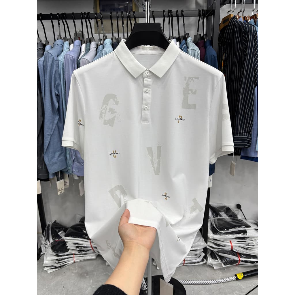 Camisa cortada etiqueta Casual moda confortável respirável verão masculino lapela impressão All-Match camisa polo de man