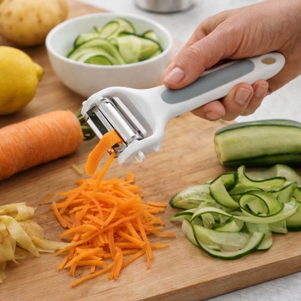 Descascador e Fatiador de Legumes e Verduras  3 em 1 Aço Inox