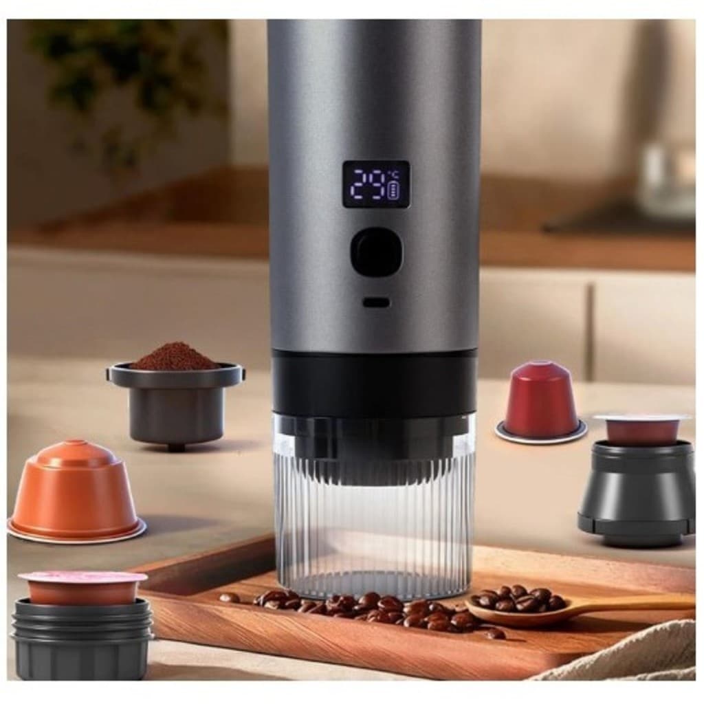 Máquina de Café Expresso Portátil 3 em 1 Tela Digital Compatível com Cápsulas e Café em Pó.