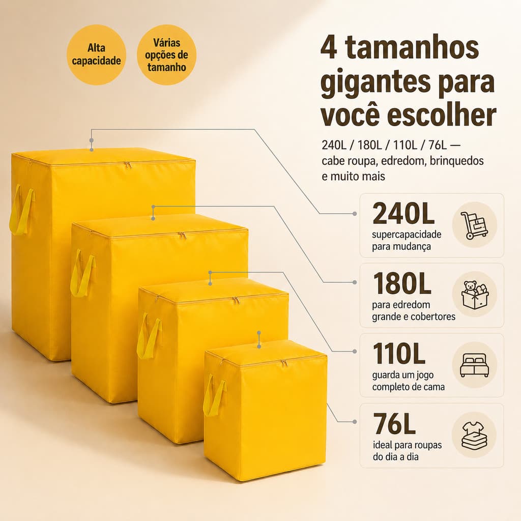 Sacola Bolsa Organizadora Multiuso - Grande Reforçada para Mudança, Viagem, Amarelo Lisa