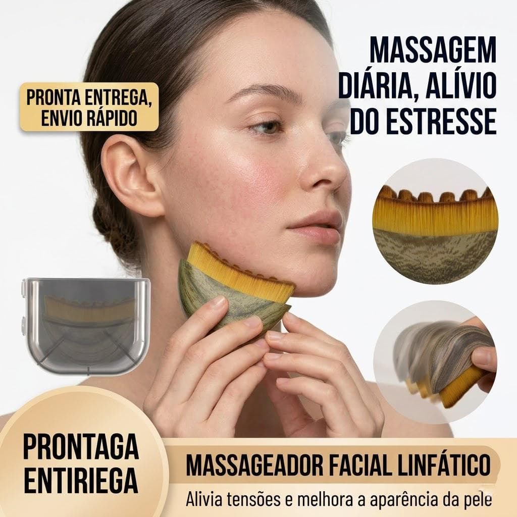 Escova Facial Massageadora Cerdas Macias Drenagem Linfática Lifting Anti Inchaço Cuidados Pele Skincare Rosto